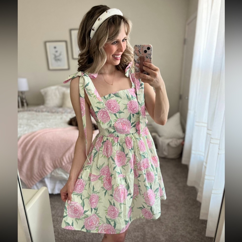 Floral Pink and Green Mini Dress